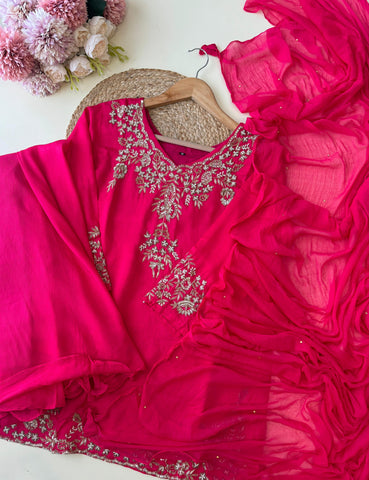 Dola silk short handworked shirt with wide palazzos-3939