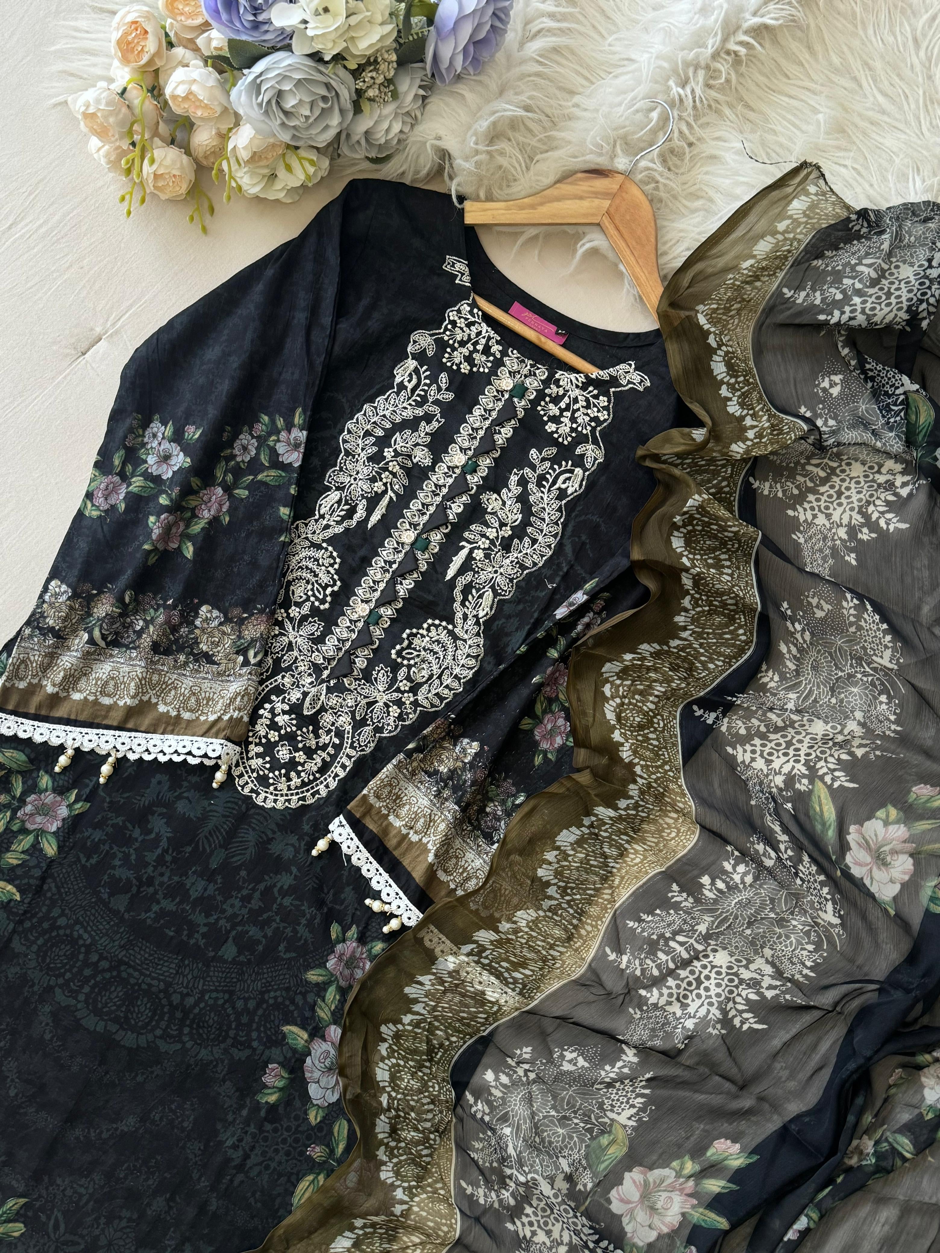 Black Printed Pakistani Cotton Suit