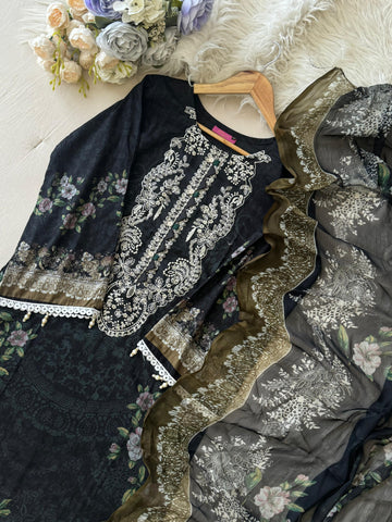 Black Printed Pakistani Cotton Suit