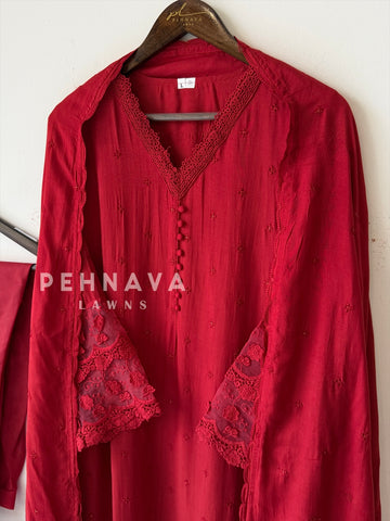 Lace‑Trimmed Embroidered Ensemble