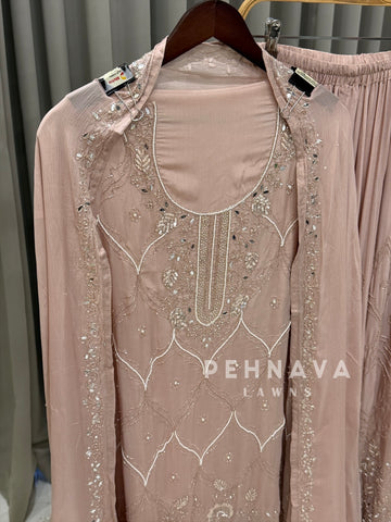 Premium Chinnon Handworked Semi Stitched Suit