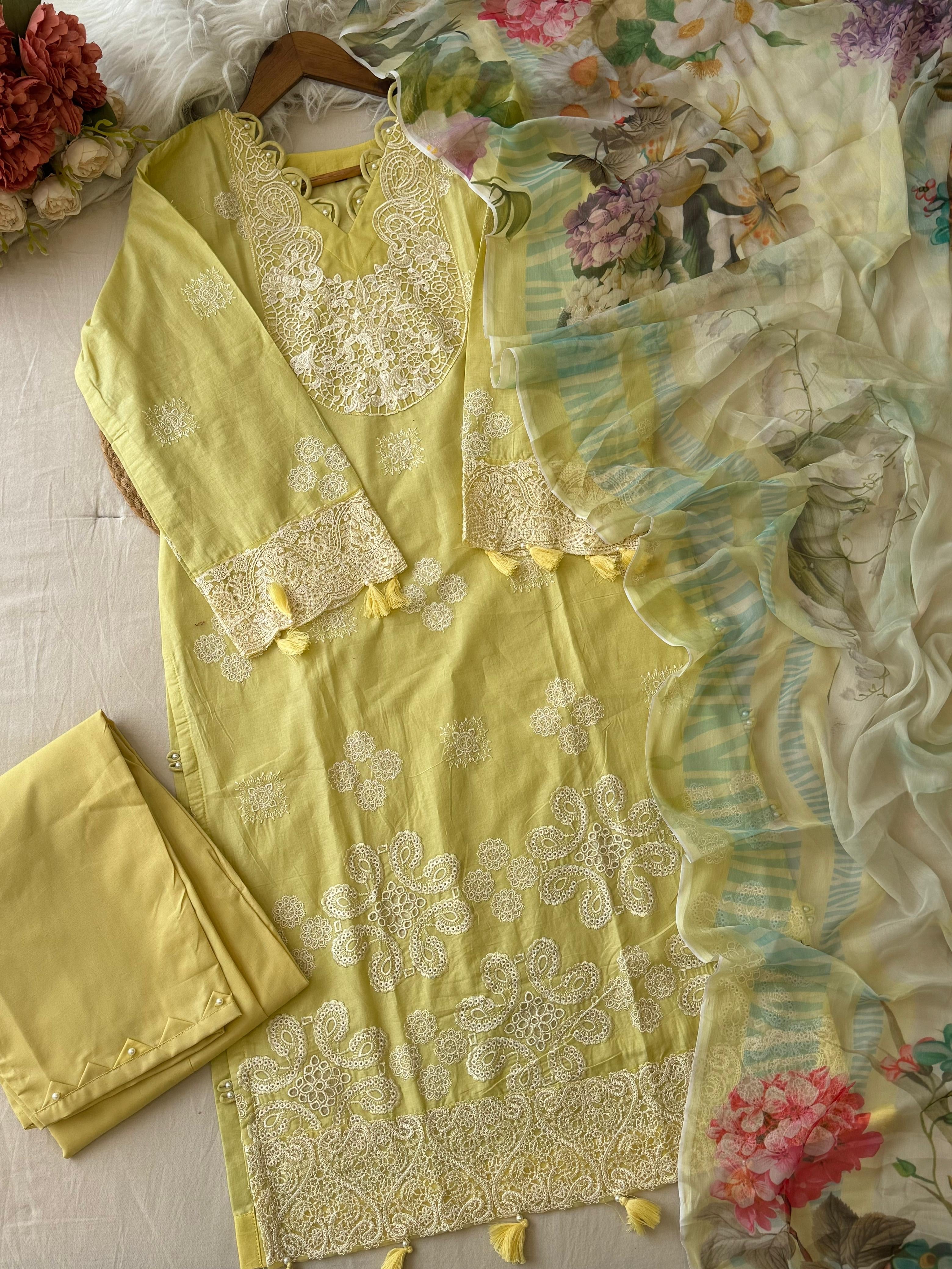 Premium Yellow Pak-Suit With Chiffon Dupatta