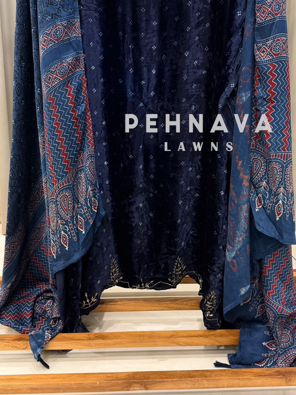 Velvet Ajrakh Printed Unstitched Suit