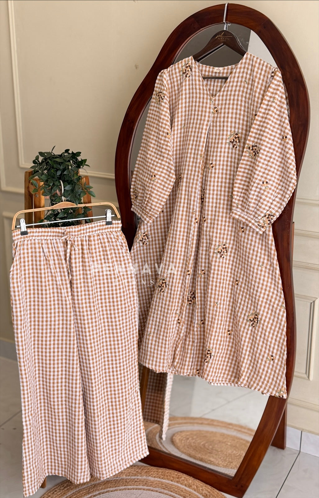Check Embroidered Co-ord Set 4696