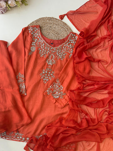 Dola silk short handworked shirt with wide palazzos-3939