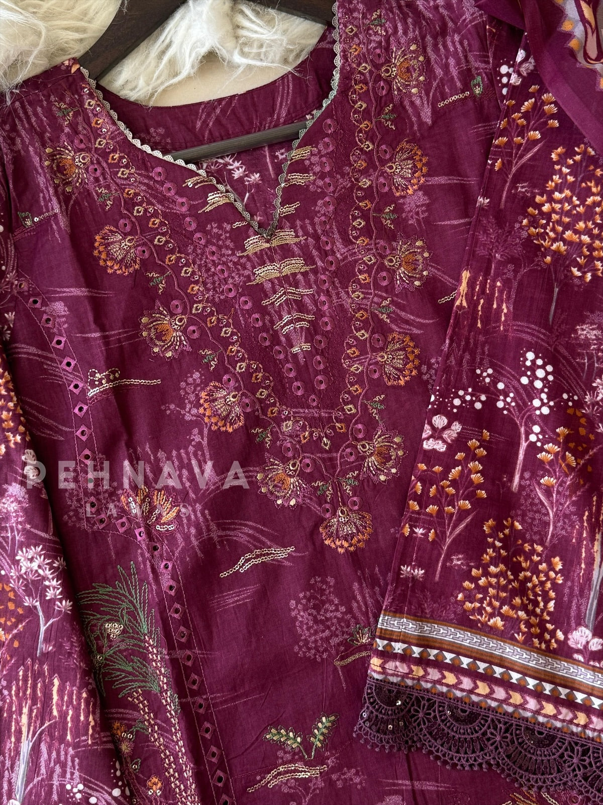Unstitched Cotton Lawn Suit-No.8 - Pehnava Lawns