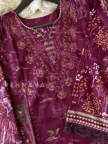 Unstitched Cotton Lawn Suit-No.8 - Pehnava Lawns