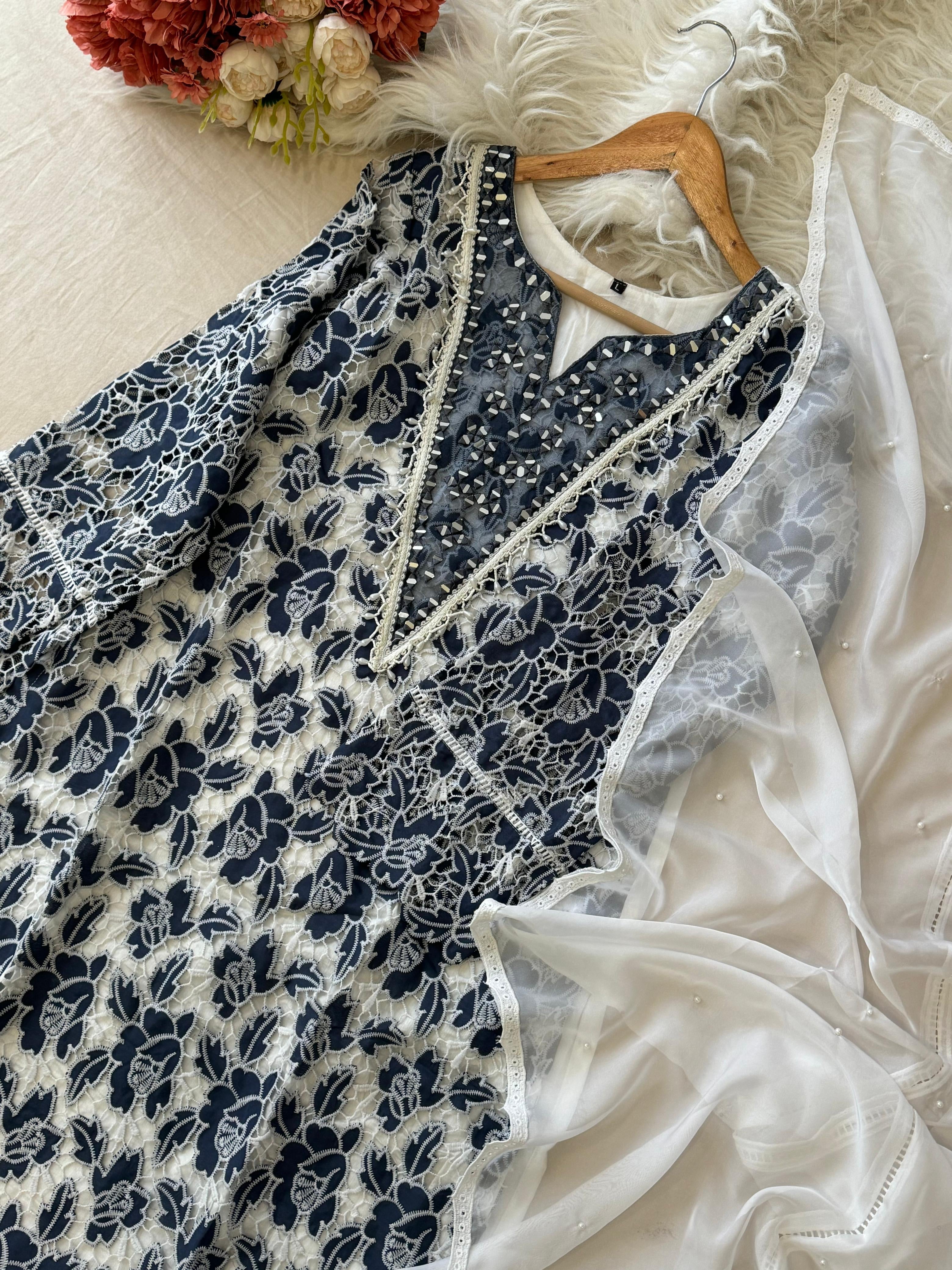 Glamorous Cutwork Suit Ft. Organza Dupata