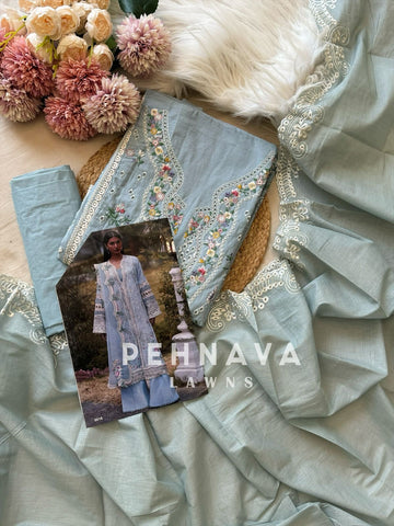 Blue Cotton Embroidered Suit 9016