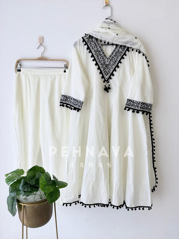 Cotton Embroidered Black’n white suit-12961