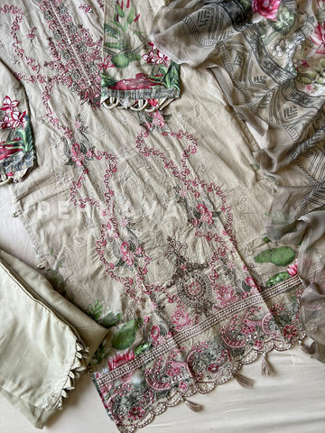 Floral Embroidered Cotton Suit -4111