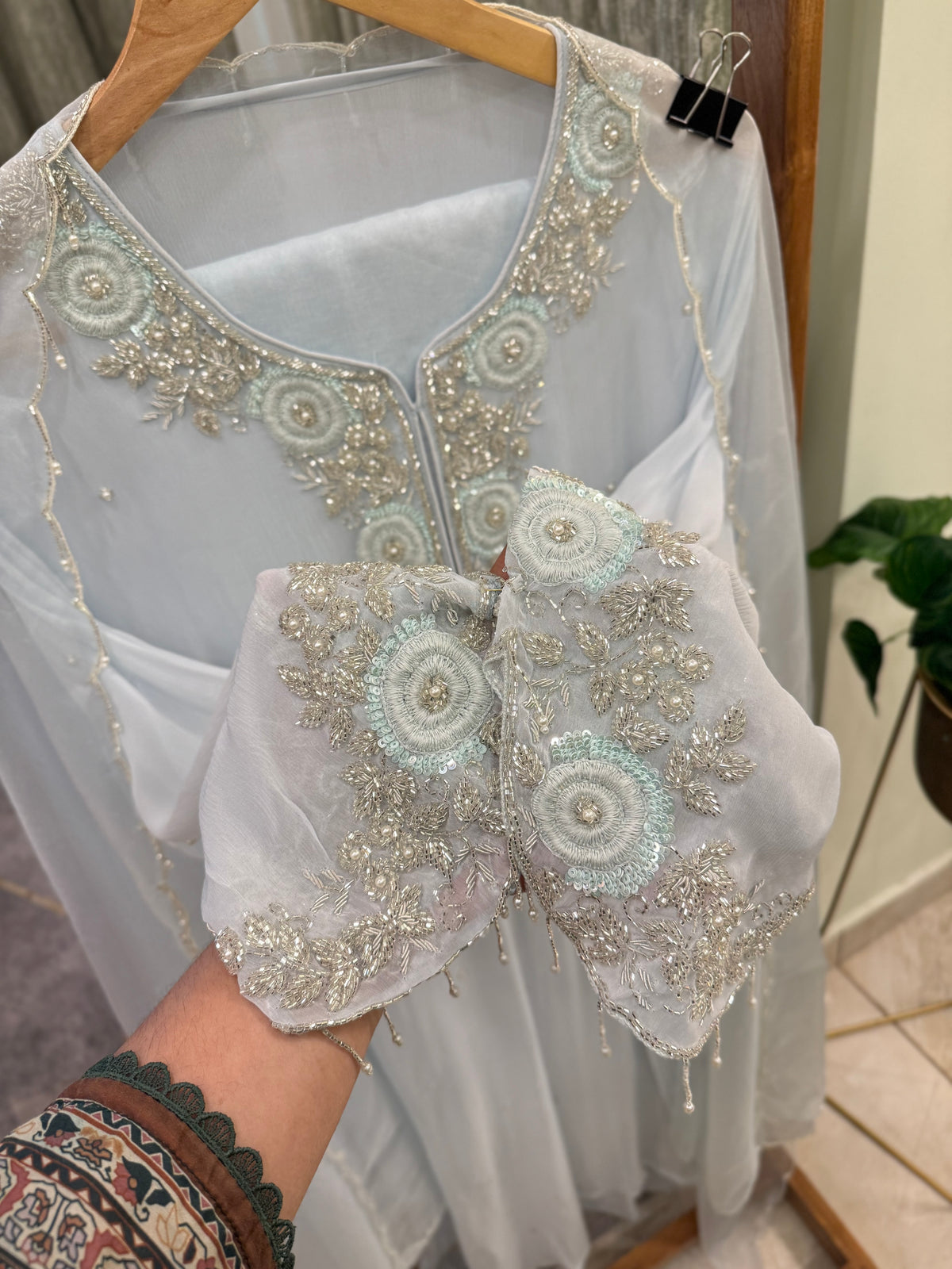 Premium Chiffon handwork suit with bottom and organza dupatta-2219