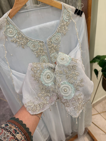Premium Chiffon handwork suit with bottom and organza dupatta-2219