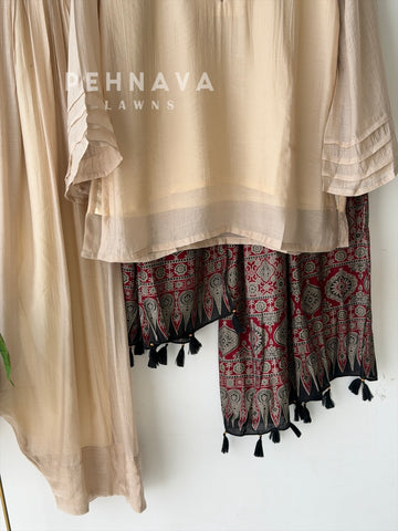 Farshi Shalwar Set with Ajrak Printed Dupatta-B269 (With Assorted Color and print Dupatta)