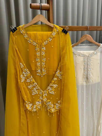 Premium Chiffon handwork suit with bottom and organza dupatta-2206