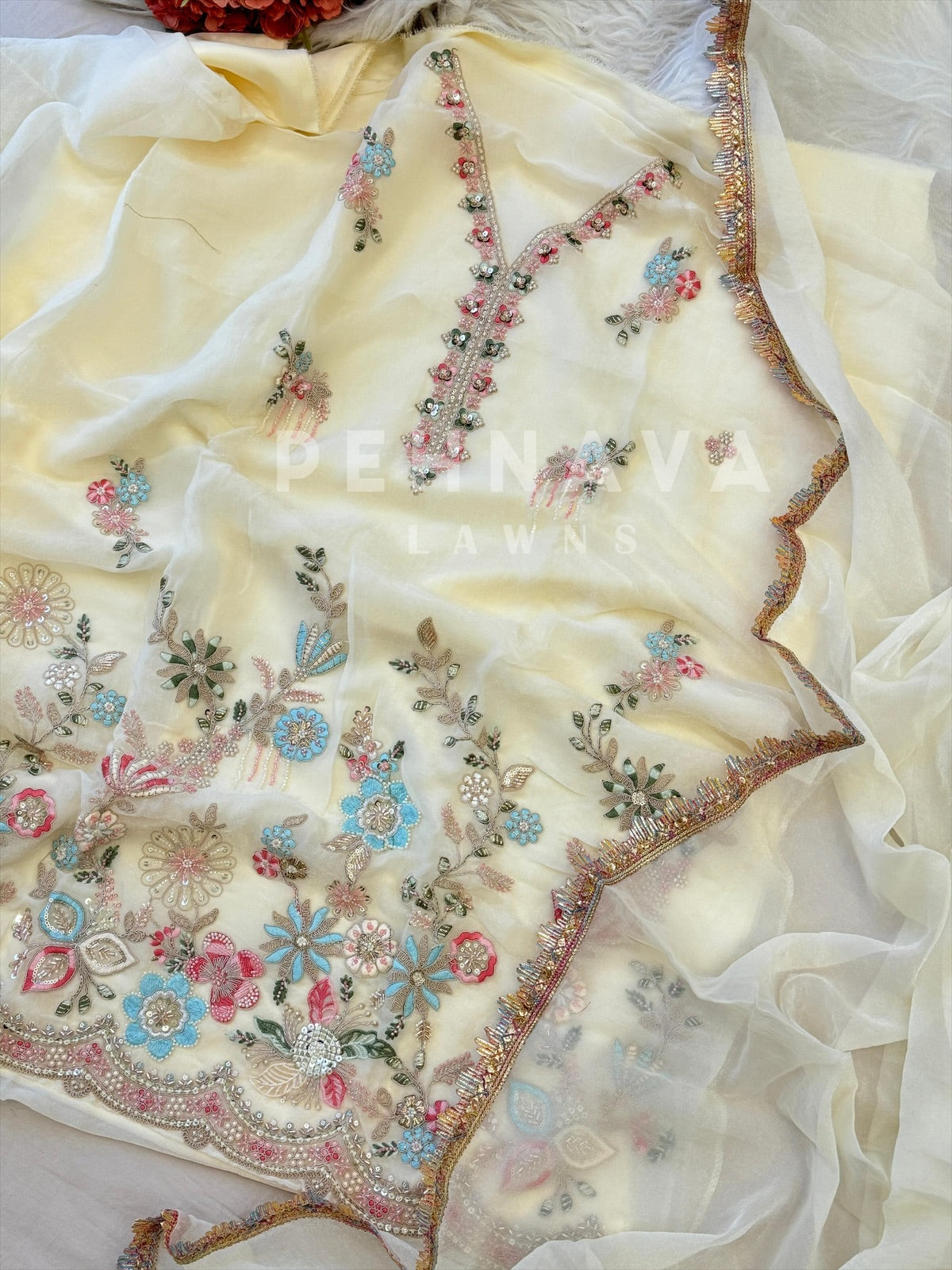 Organza Tissue Handworked Suit - Pehnava Lawns