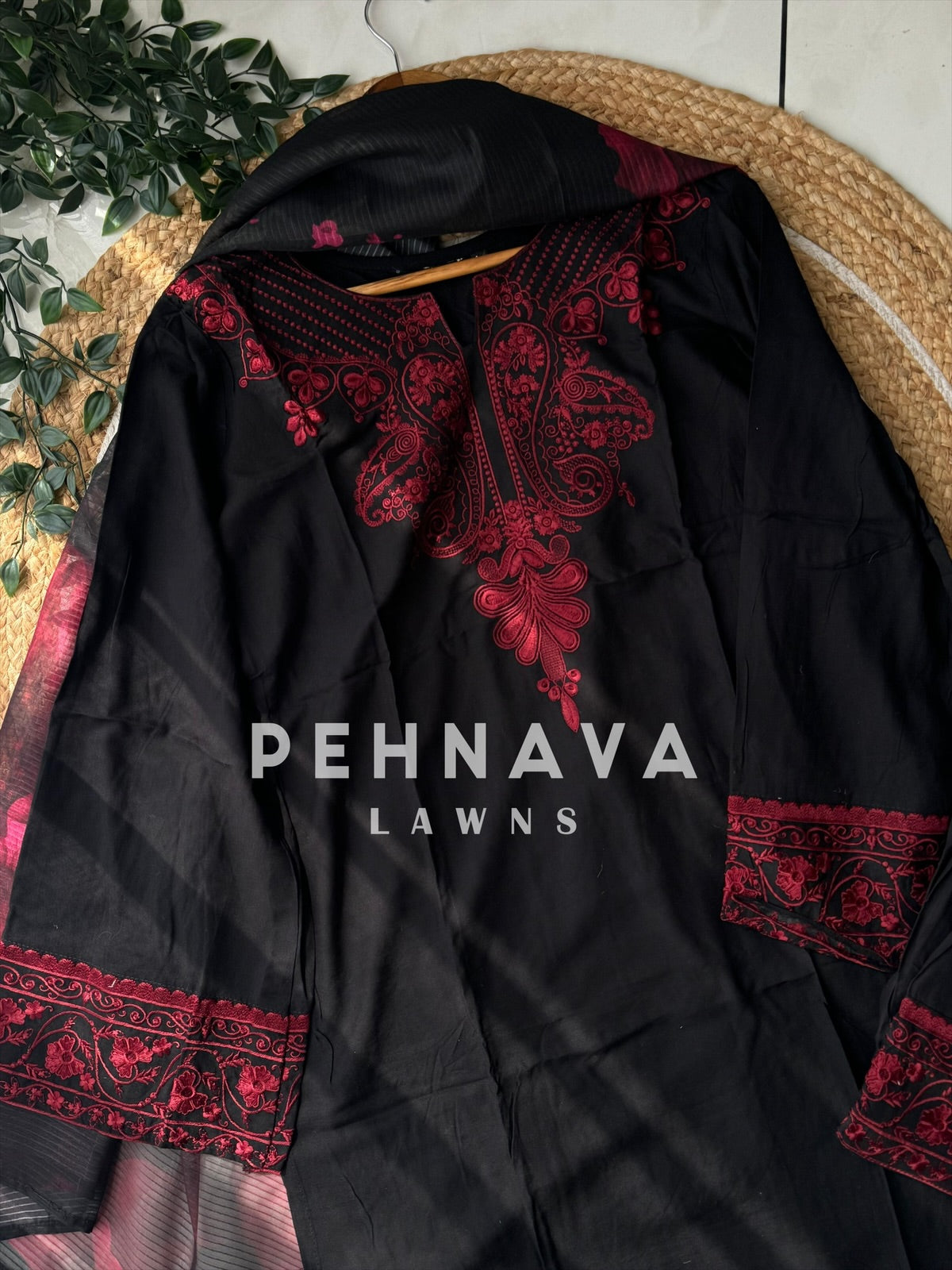 Black Bell Sleeved Pure Lawn Suit 166