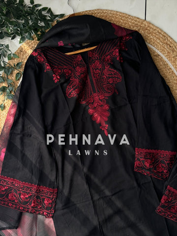 Black Bell Sleeved Pure Lawn Suit 166