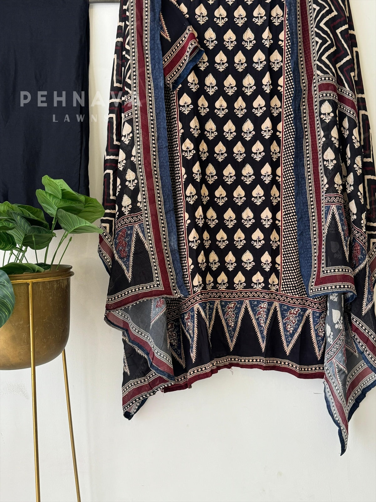 Premium Ajrakh Print Muslin Suit Set- 12518 - Pehnava Lawns