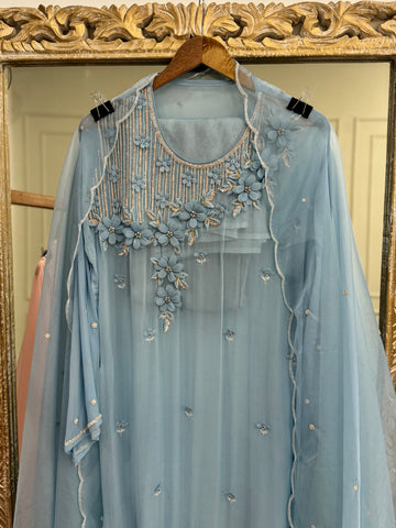 Pearl and floral handworked semi stitched-3 color options