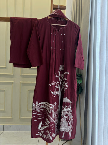Cotton Pin-tucks slitted suit-0393