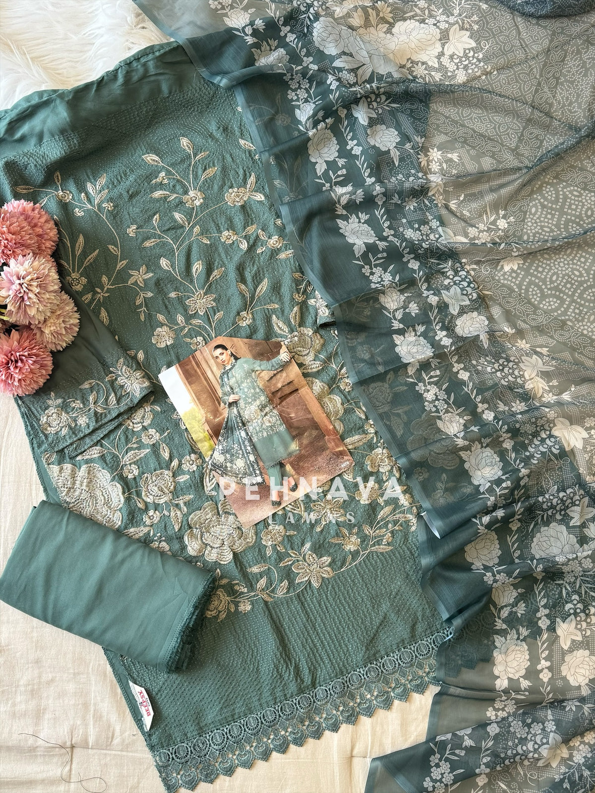 Semistitched Rayon Fully Embroidered Suit-8075