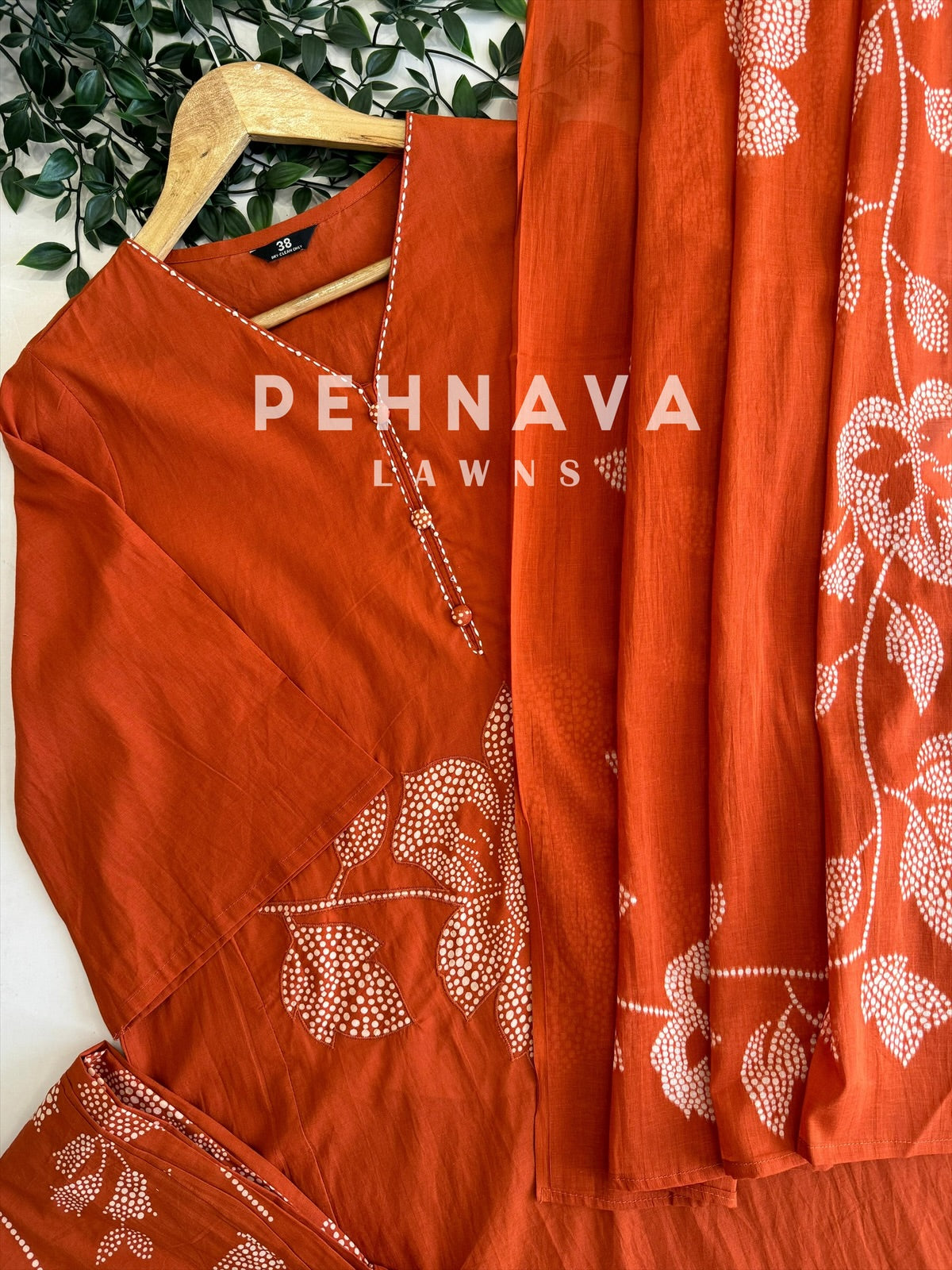 Premium Cotton Kurta Set with Dupatta-Orange&Green