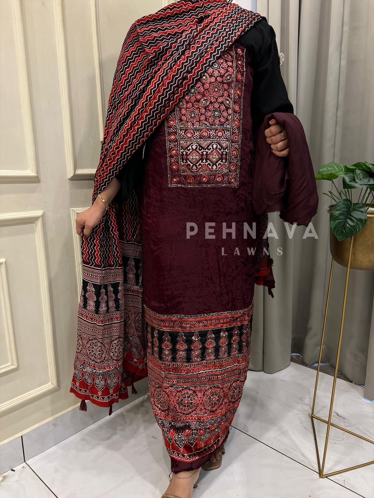 Velvet Touch Ajrakh Suit - Pehnava Lawns