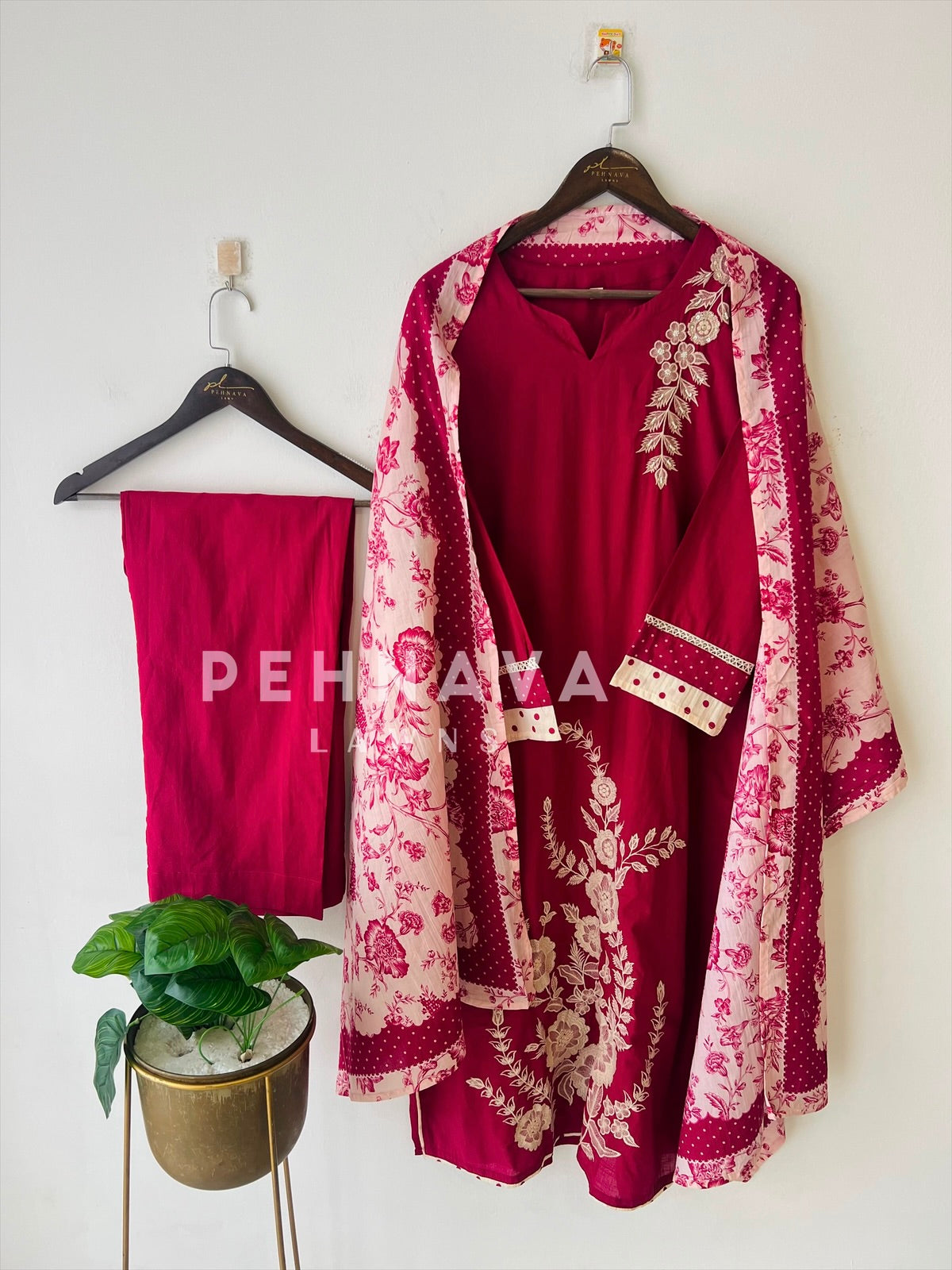 Floral Embroidered Cotton Suit