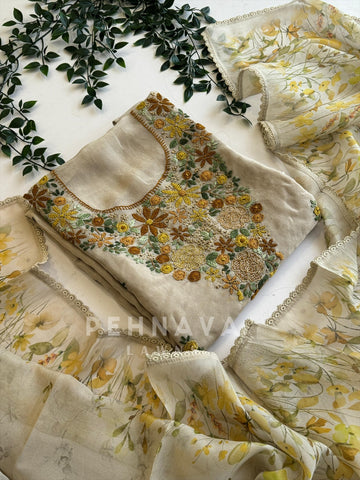Premium Crushed Tissue Embroidered Unstitched Suit - Pehnava Lawns