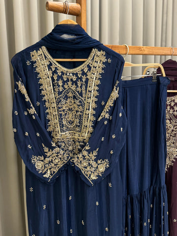 Heavily Handworked Sharara with Pure Chiffon Dupata-6354