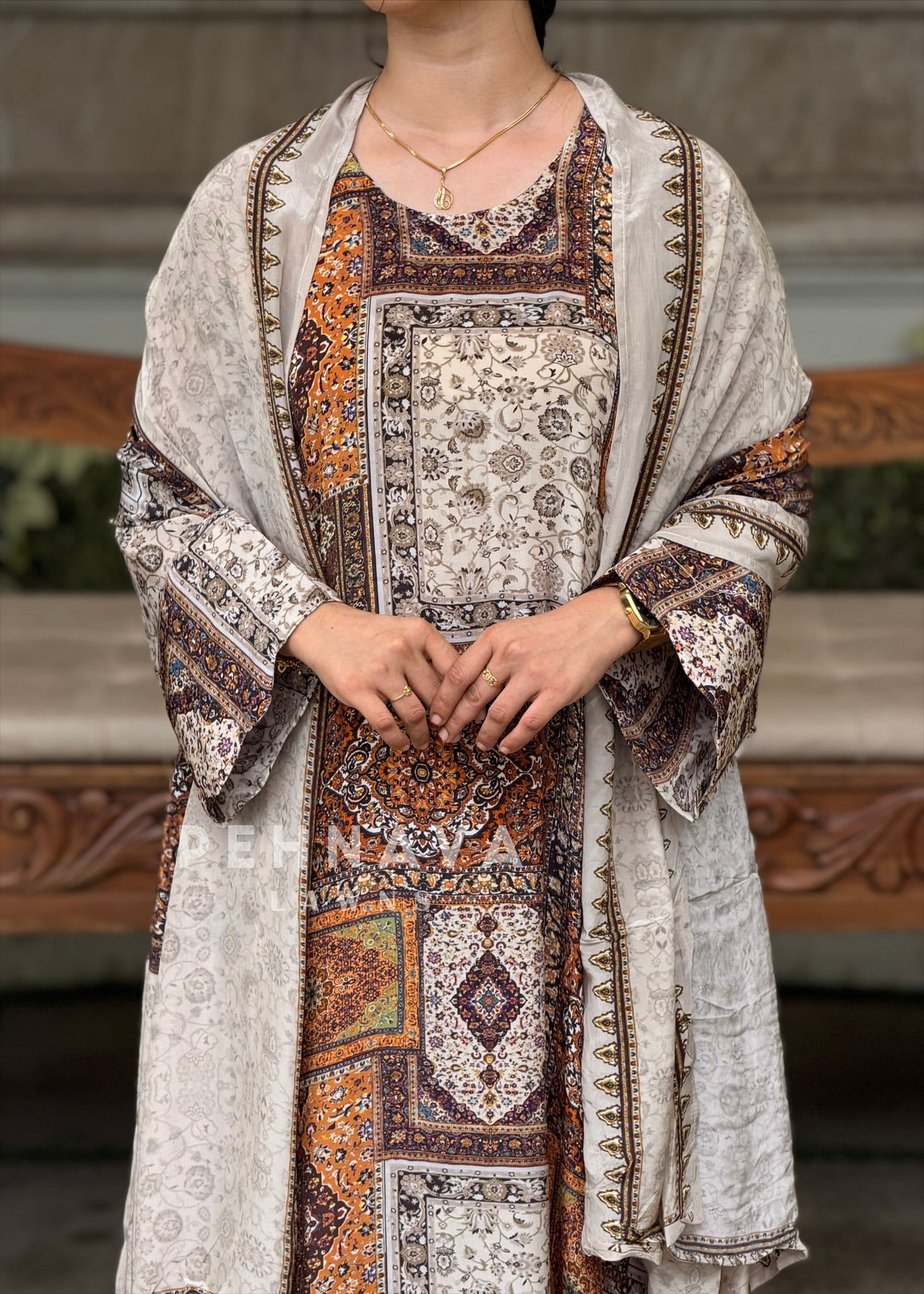 Printed Kaftan Three Piece Suit Set 5067