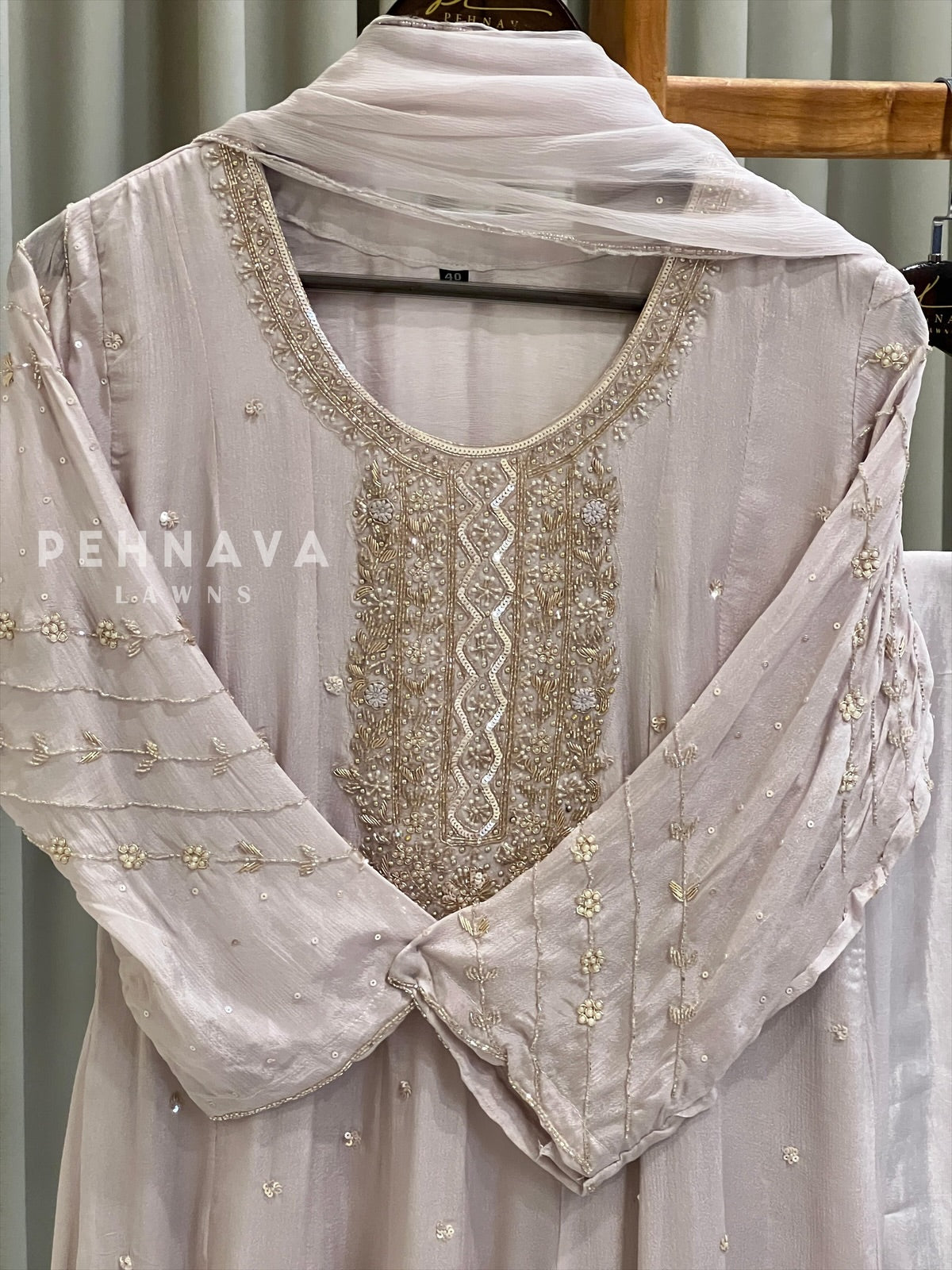 Beaded Neck Detail Suit - Pehnava Lawns