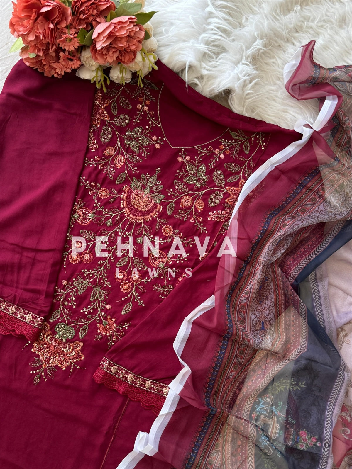 Floral Embroidered Rayon Suit