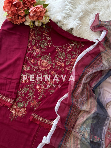 Floral Embroidered Rayon Suit