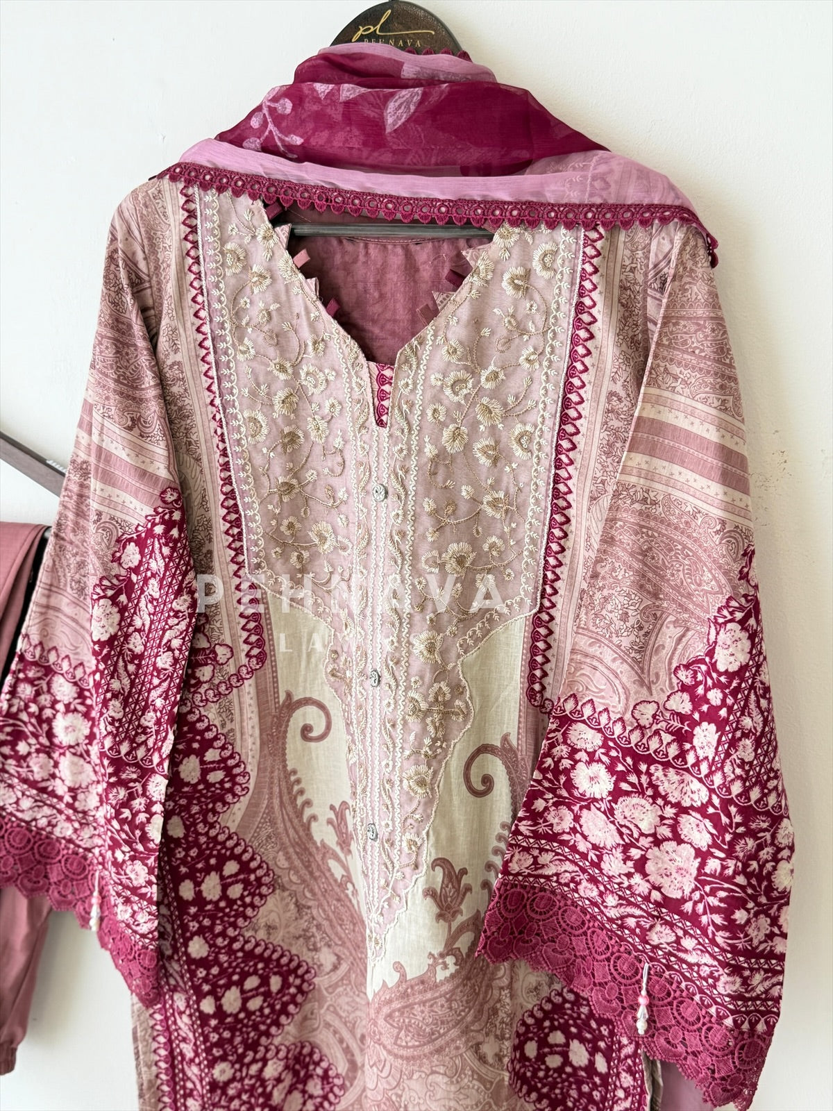 Pink Neckline Embroidered Pak-Suit AZ-1361-C - Pehnava Lawns