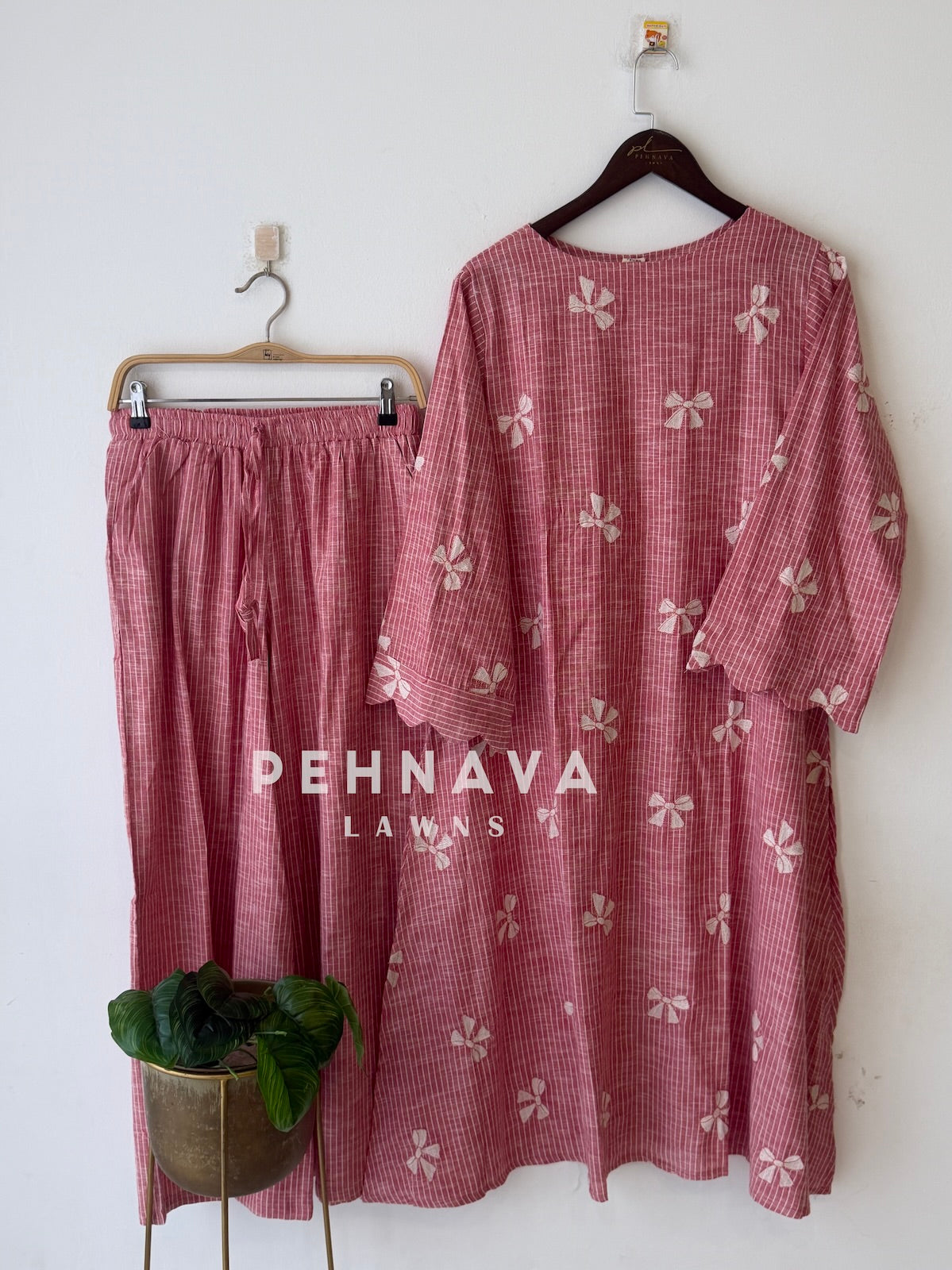 Striped Bow-Embroidered Co-ord Set-6242