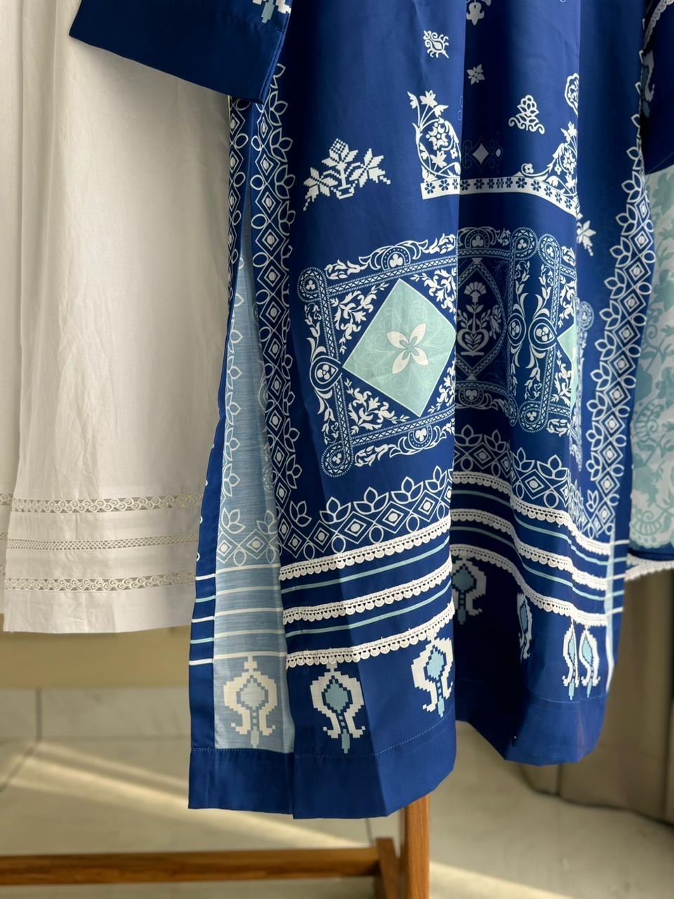 Premium Viscous Silk Blue Tunic Set