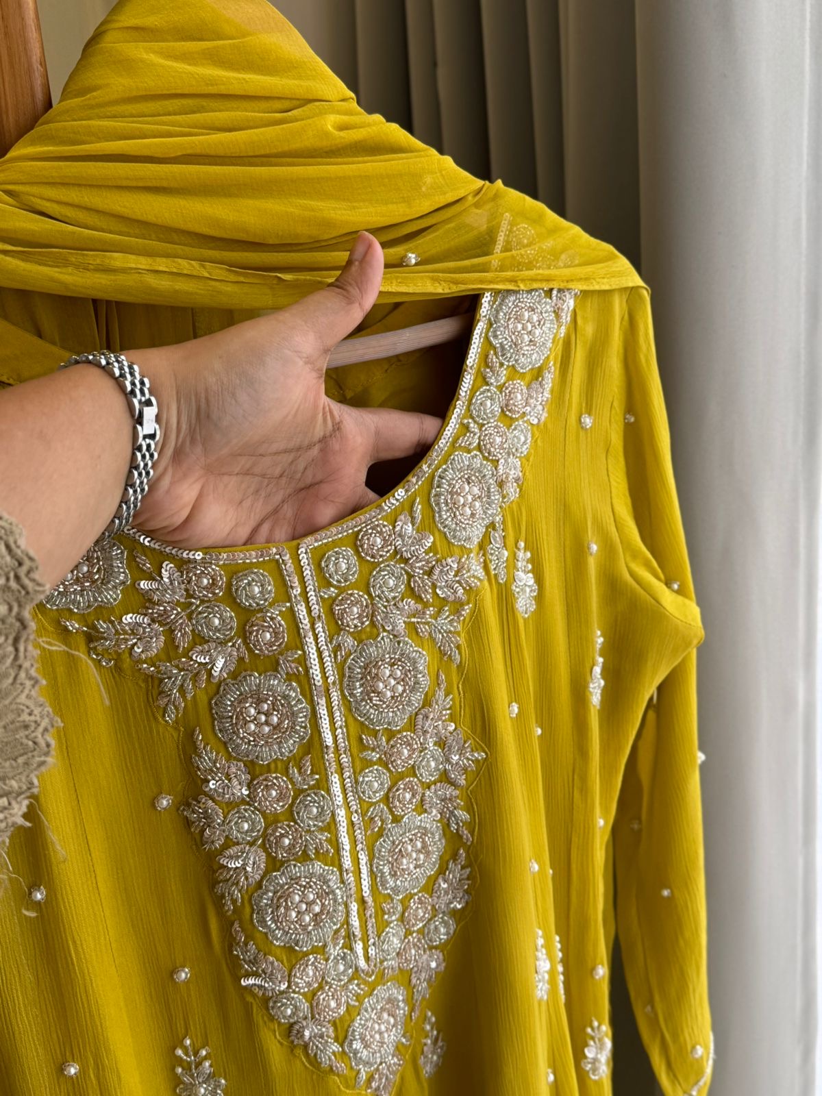 Handworked Chinnon Panel Cut Anarkali Suit