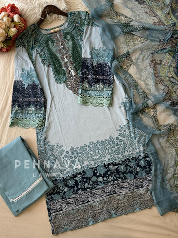 Embroidered Neck Unstitched Suit-1758