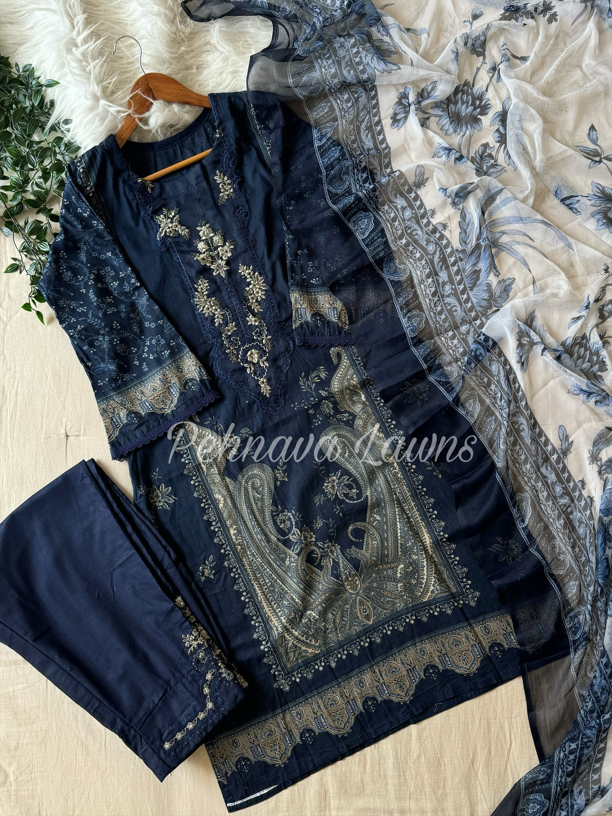 Paki Printed casual suit with chiffon/cotton dupatta -495
