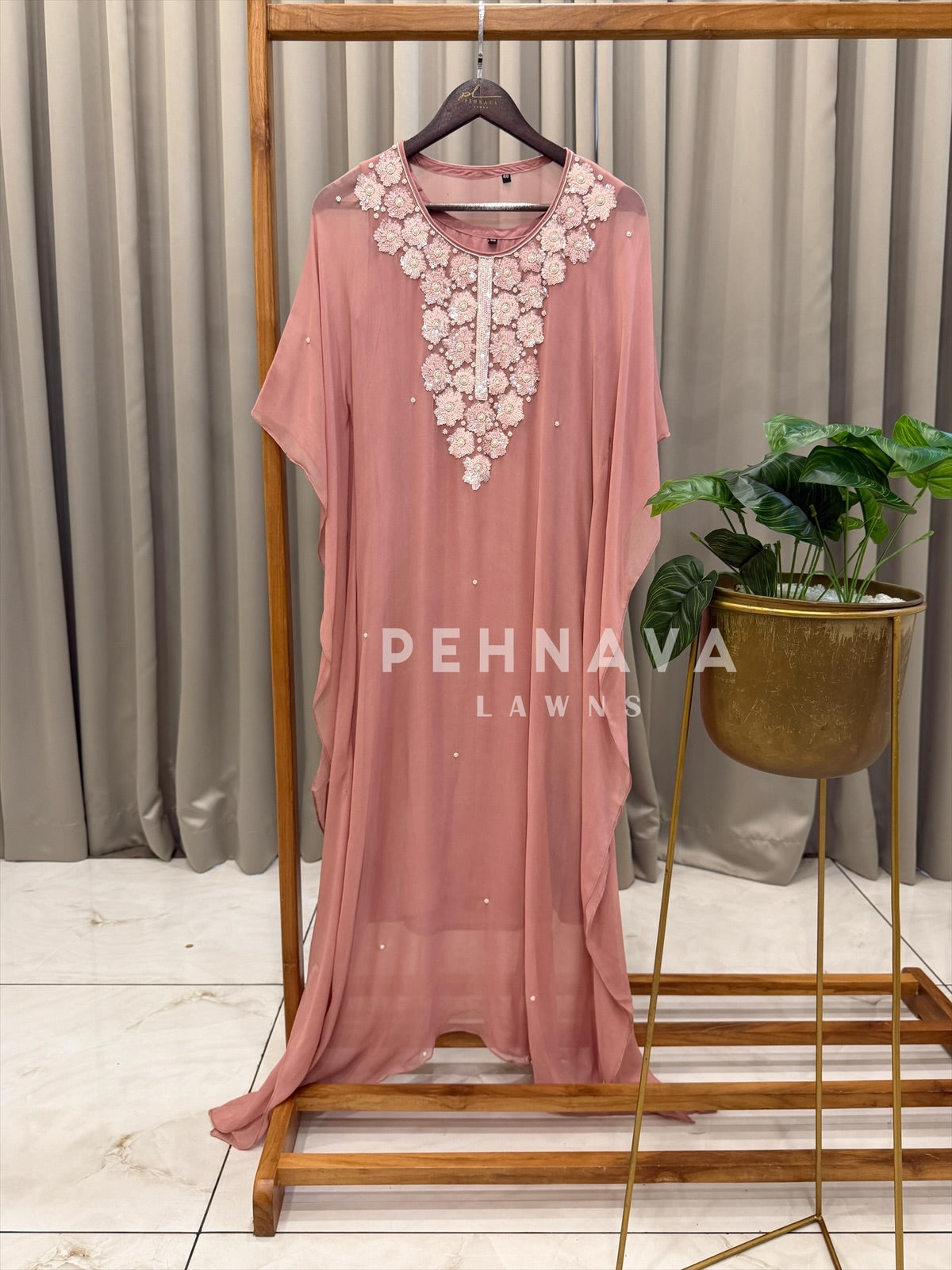 Handworked Multishade Floral Pearl Kaftan