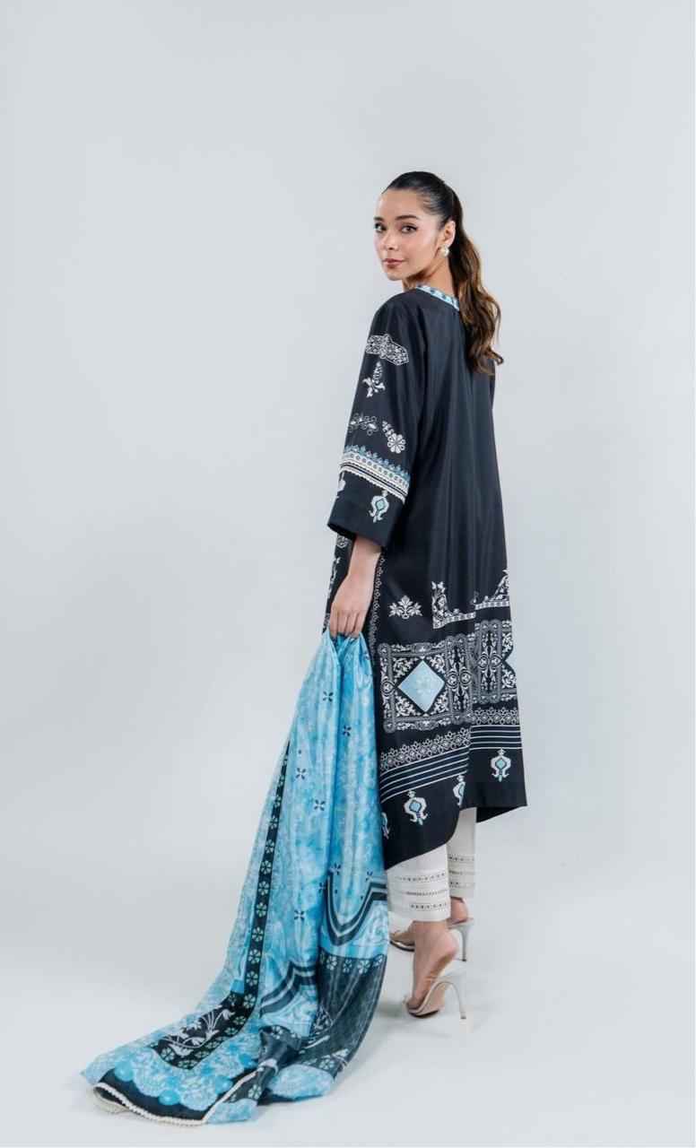 Premium Viscous Silk Denim Gray Tunic Set