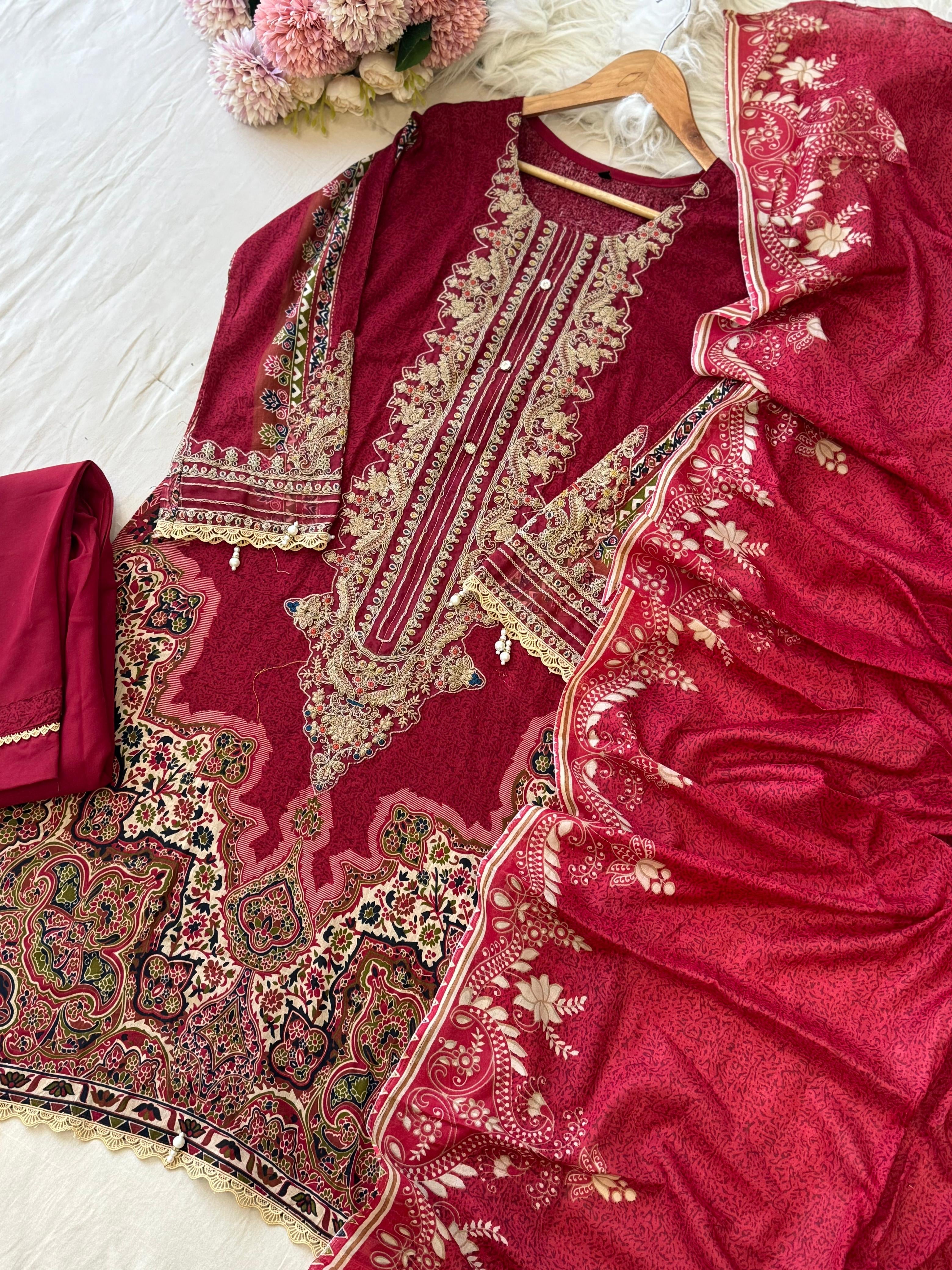 Red Casual Pakistani Outfit 2201