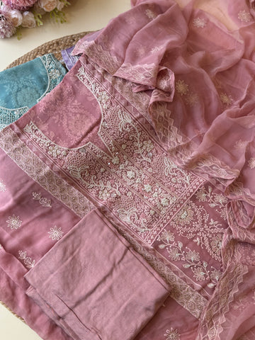 Pure chiffon chikankari handworked suit-9936