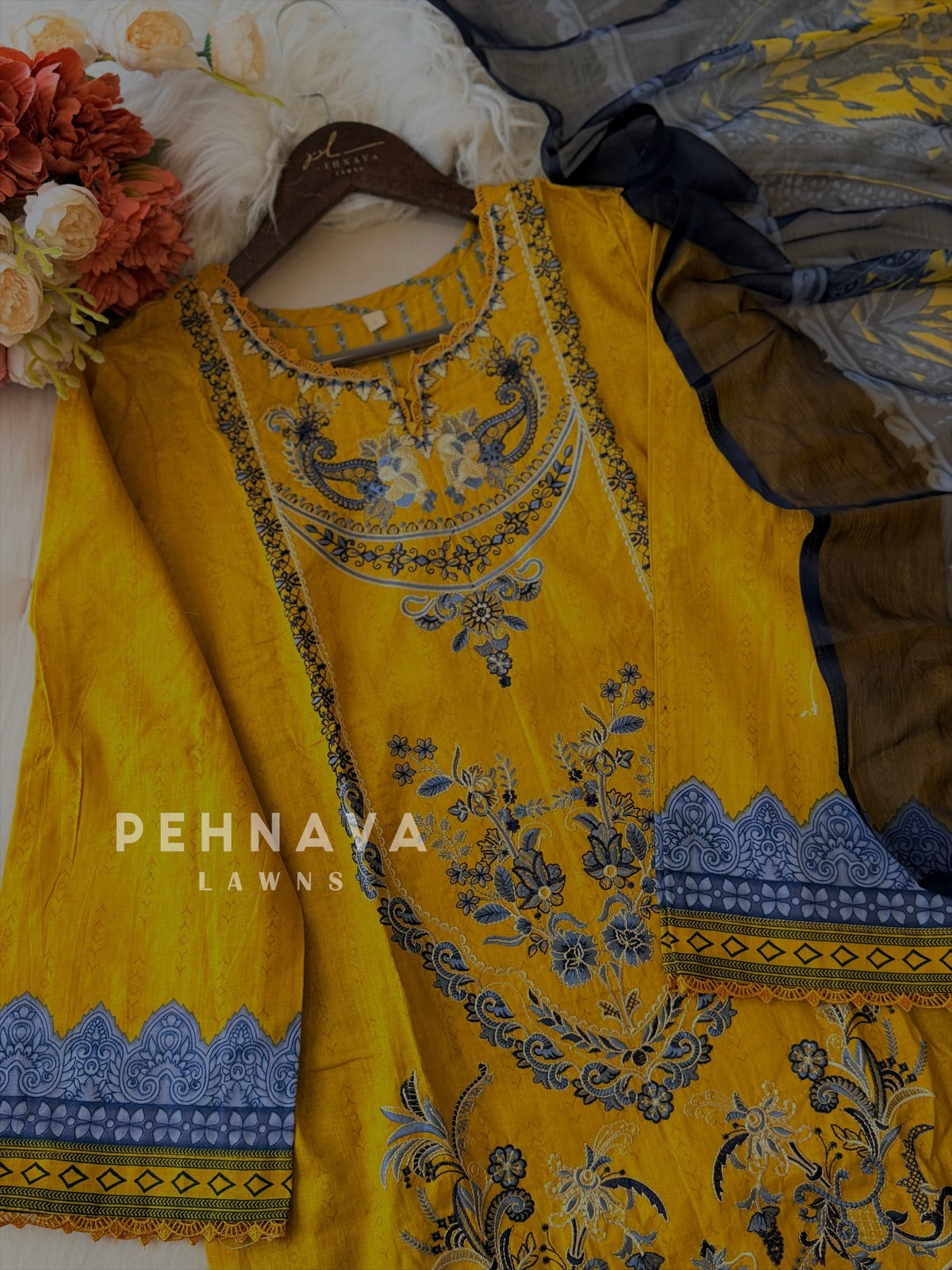 Signature Embroidered Lawn Unstitched Suit-3229 - Pehnava Lawns
