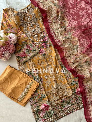 Paki printed suit with embroidered dupatta-3442