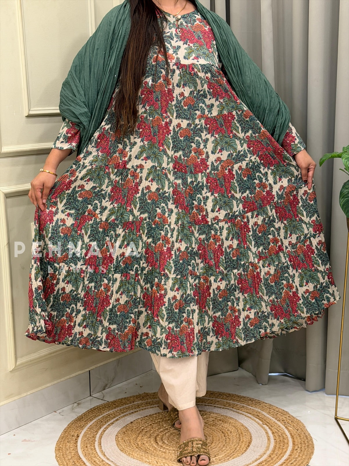 Pleated Floral Cotton Suit-12997