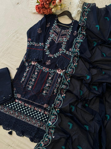 Premium Embroidered Pak-Suit Ft. Cotton Dupatta-Blue - Pehnava Lawns