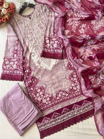 Pink Neckline Embroidered Pak-Suit - Pehnava Lawns